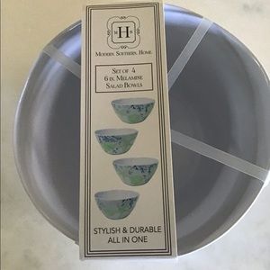Set of four Coastal print melamine bowls.